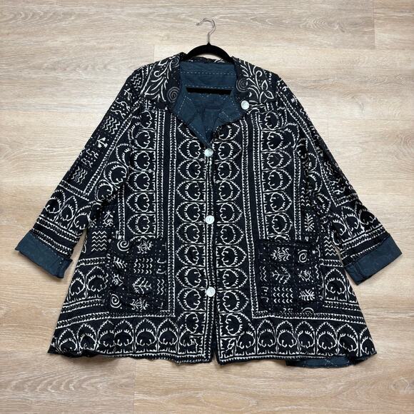 Tulip Art-To-Wear Pattern Button Sweater Women’s L Color Black/Gray - Picture 1 of 10
